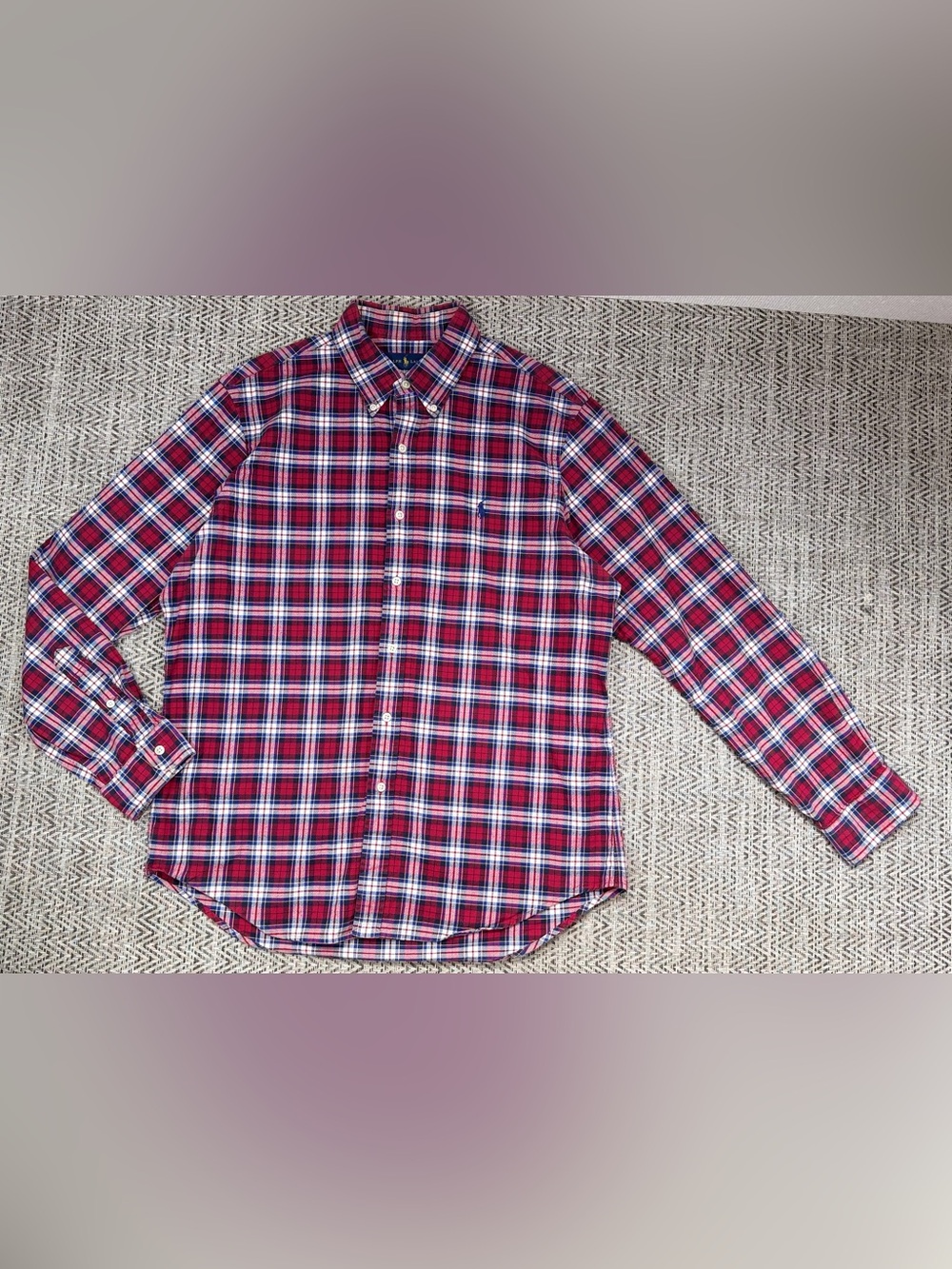 Ralph Lauren Plaid Button Down Shirt Men L Red Blue White Cotton Pony Logo